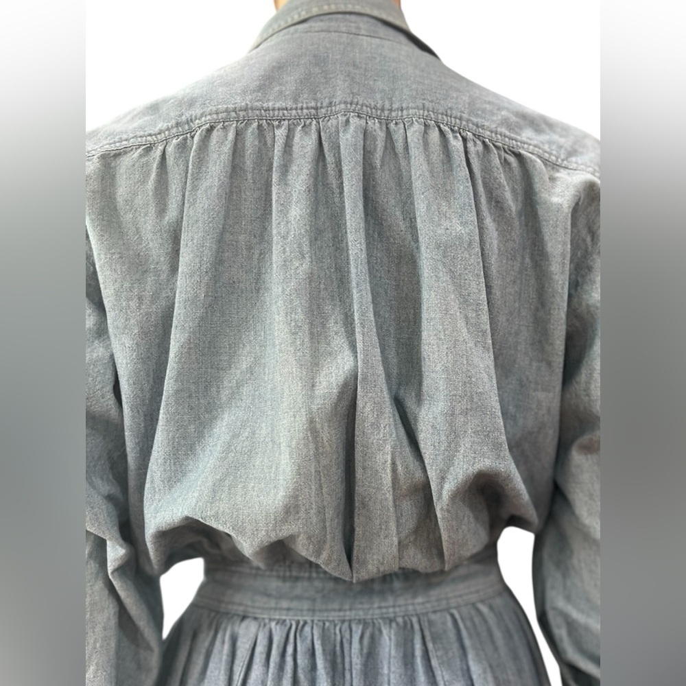 Denim chambray desert prairie western Midi Dress with pockets-8 - Picture 4 of 10